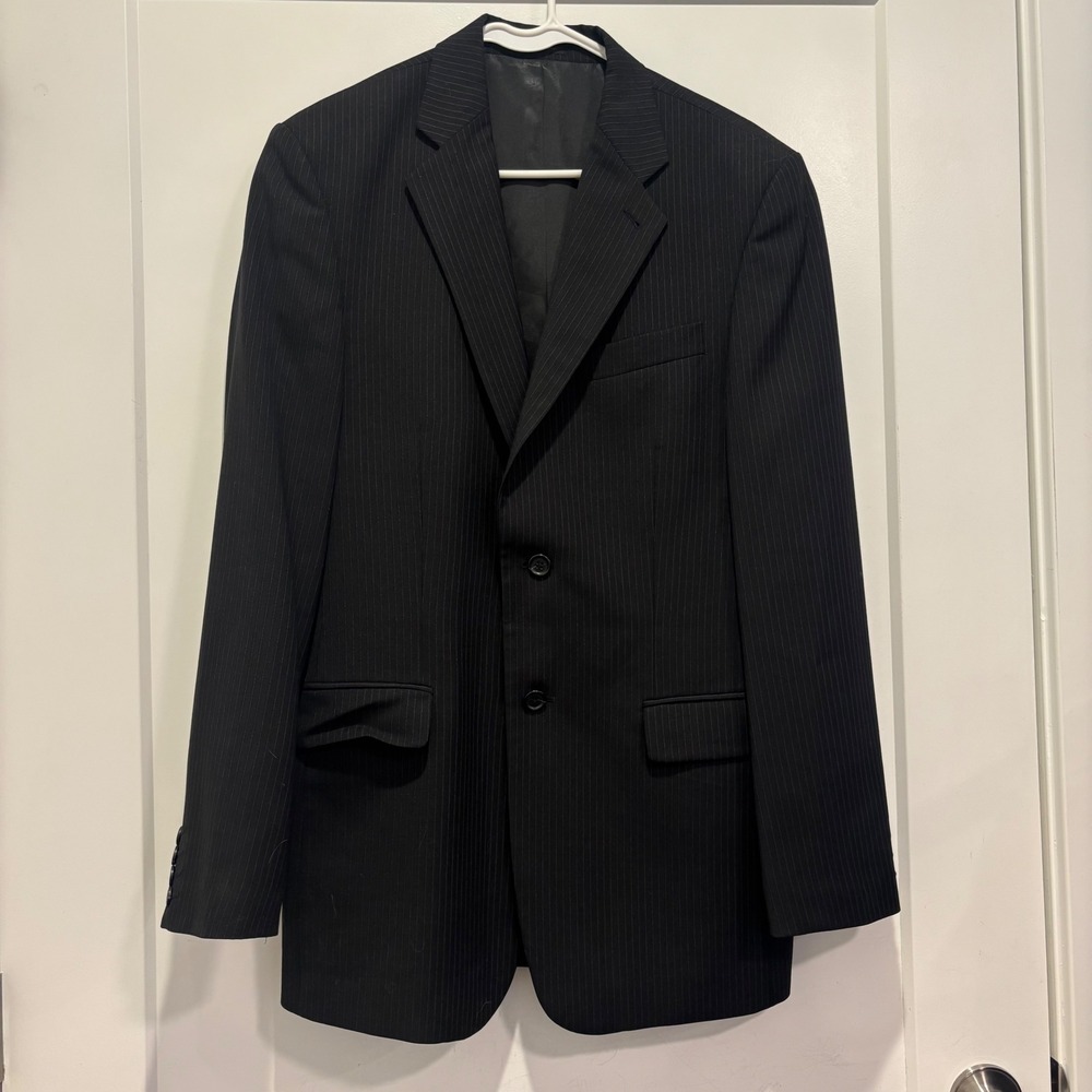 Express Design Studio Mens Black Pinstripe 100% Wool 2 Button Blazer Jacket 38R